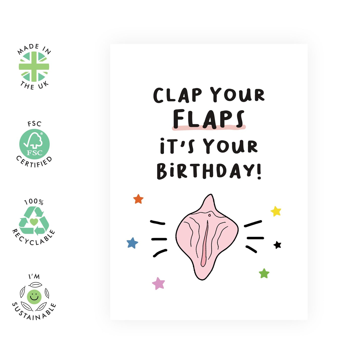 Funny Joke Birthday Card - 'Clap Your Flaps' - Gift for Besties, Best Friends, Colleagues, Coworkers, BFF, Cousin - Laughs on your Birthday - Comes with Fun Stickers