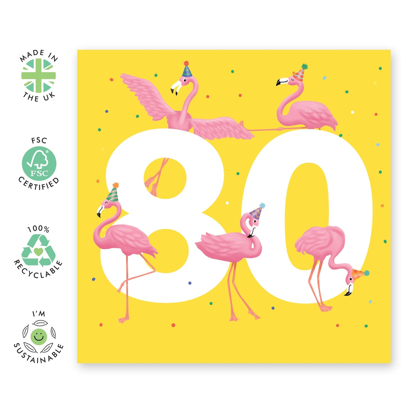 80th Birthday Card For Women - Flamingo Age 80 - Grandmother Birthday Greeting Card - Cats Birthday Card - Happy Eightieth Birthday Card Grandma - Comes With Fun Stickers - By Central 23