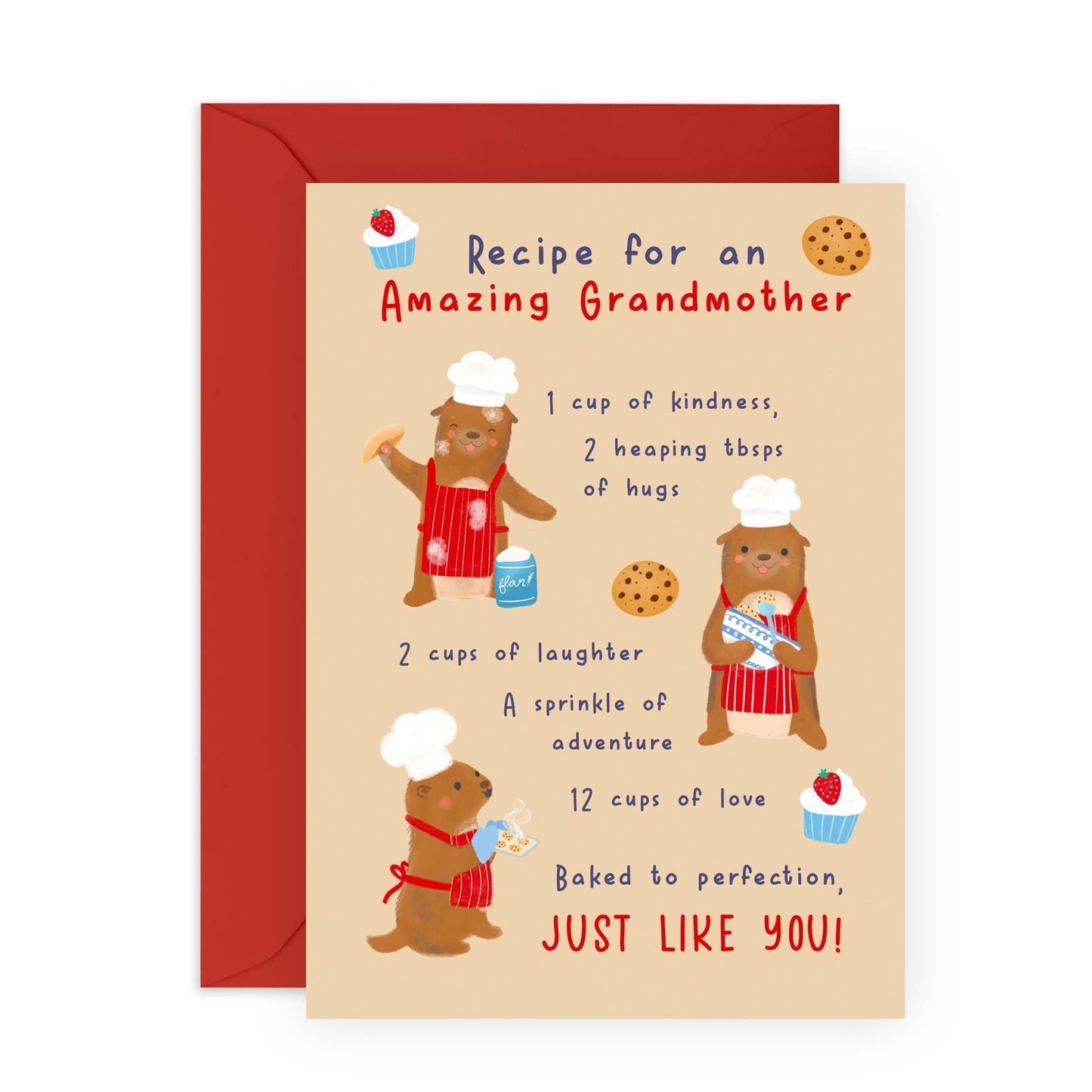 Grandmother Birthday Card - Recipe - Otter Birthday Cards For Women - Gifts for Gran, Granny, Grandma, Nan, Women, Ladies from Grandson or Granddaughter - Mother's Day Card - Comes With Stickers