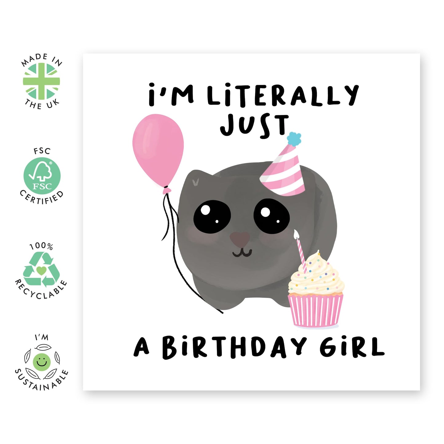 Funny Birthday Card For Women - Just A Birthday Girl - Girls Birthday Cards - Greeting Card Gifts For Female Friends Her - Comes With Stickers - By Central 23