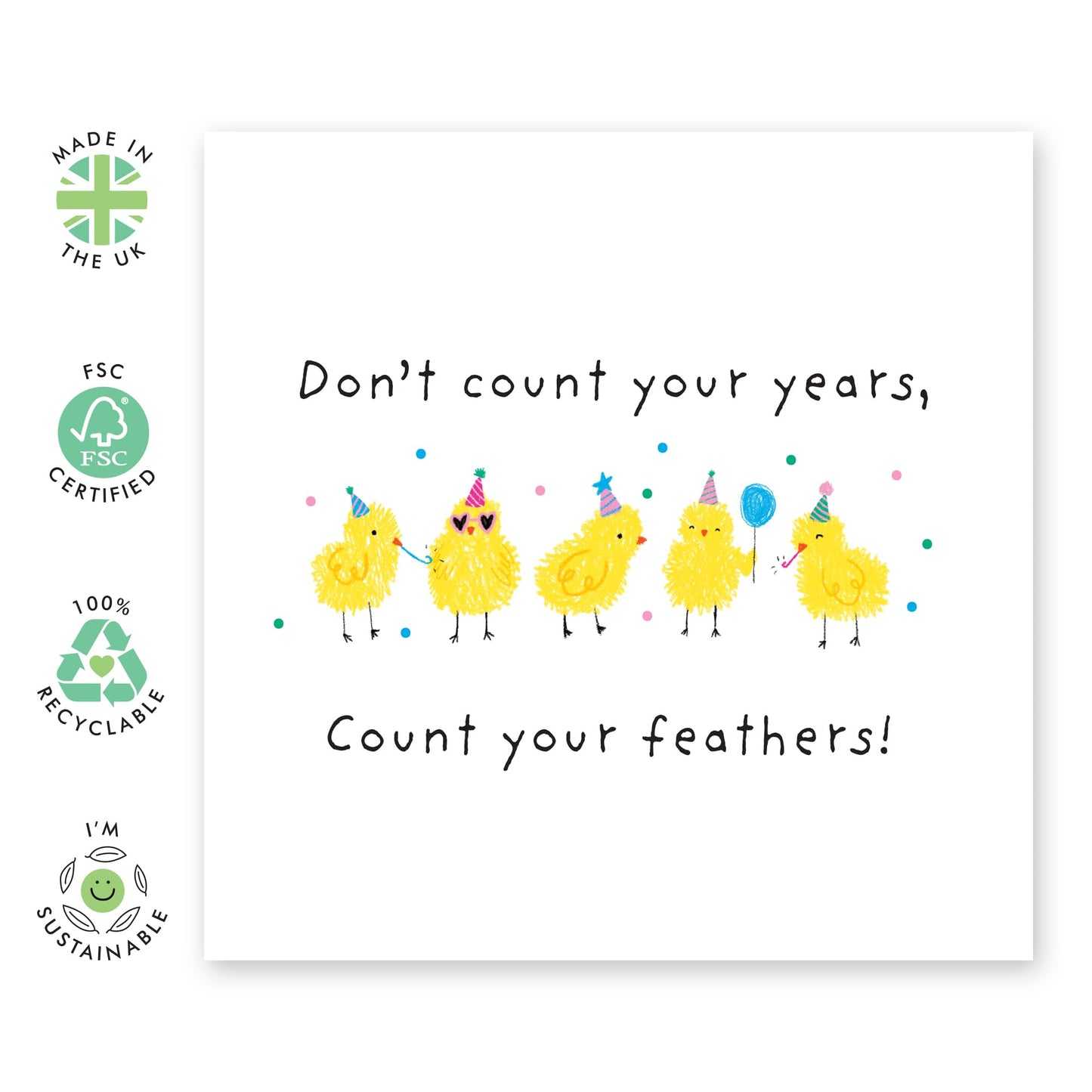 Playful Birthday Card - 'DON’T COUNT YOUR AGE, COUNT YOUR FEATHERS' - Celebrate with a Twist on Aging and Enjoyment - Perfect Love Ones Special Day - Includes Envelope and Stickers by Central 23