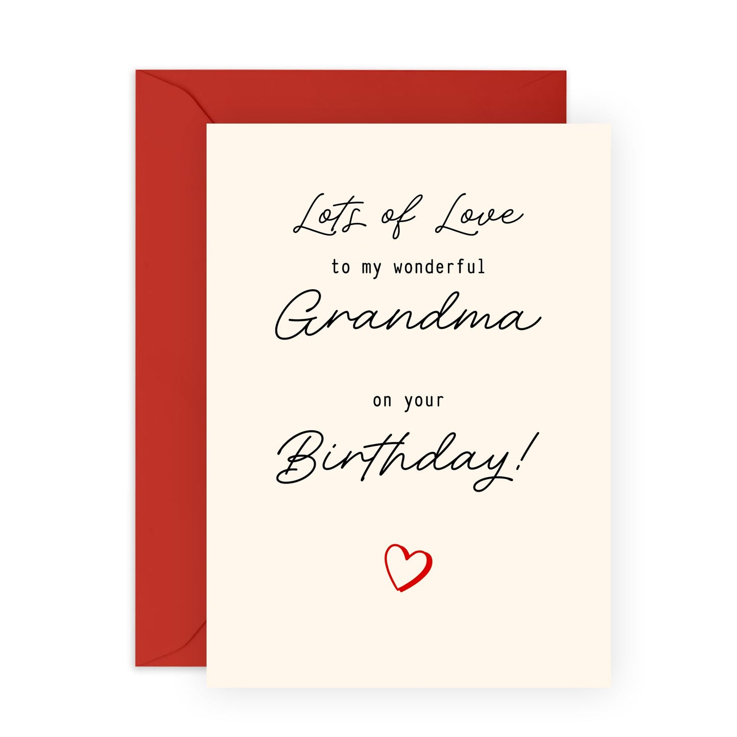 Birthday Card for Grandma - "Lots of Love" - Message for a Wonderful Grandmother, Nan. Nanny, Grandparent, Her - Elegant and Heartfelt Design -Includes Red Envelope and Fun Stickers