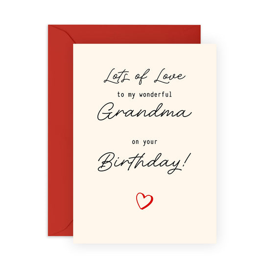 Birthday Card for Grandma - "Lots of Love" - Message for a Wonderful Grandmother, Nan. Nanny, Grandparent, Her - Elegant and Heartfelt Design -Includes Red Envelope and Fun Stickers