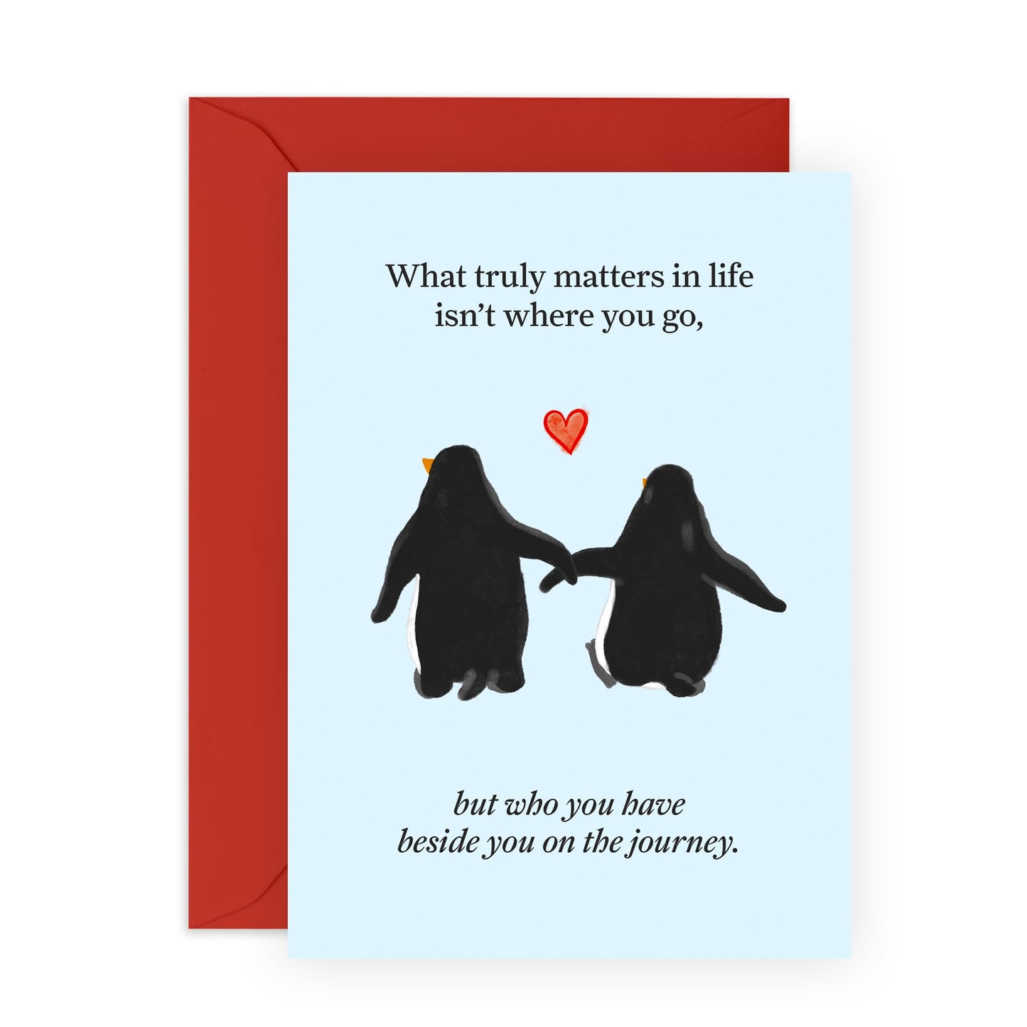 Love Card for Him or Her – Romantic Greeting Card “Who You Have Beside You Penguins” - Gifts for Wife, Husband, Spouse, Partner, Him, Her - What Truly Matters -Comes with Stickers