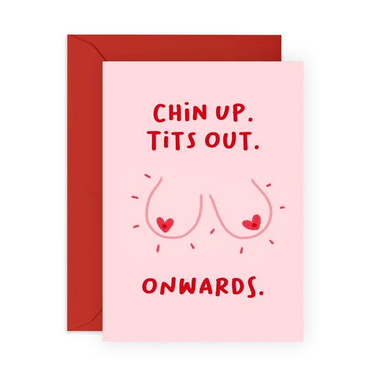 Friend Birthday Card Female - Chin Up T*ts Out - Cheer Up Gifts For Women - Friendship Gifts - Funny Birthday Cards For Her - Gifts For Sister - Comes With Stickers - By Central 23
