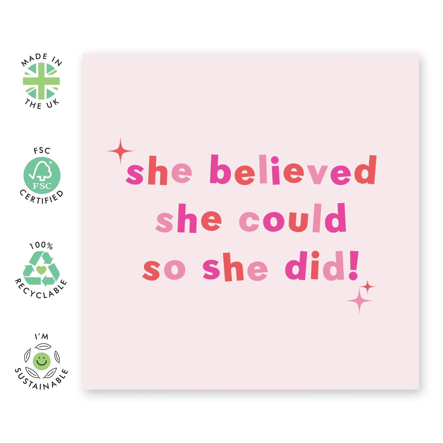 Inspiring & Motivating Greeting Card - 'She Believed She Could' - Gifts for Ladies, Girls,Besties, Best Friends, BFF, Co-workers, Colleagues, Her -Go Girl - Comes with Fun Stickers