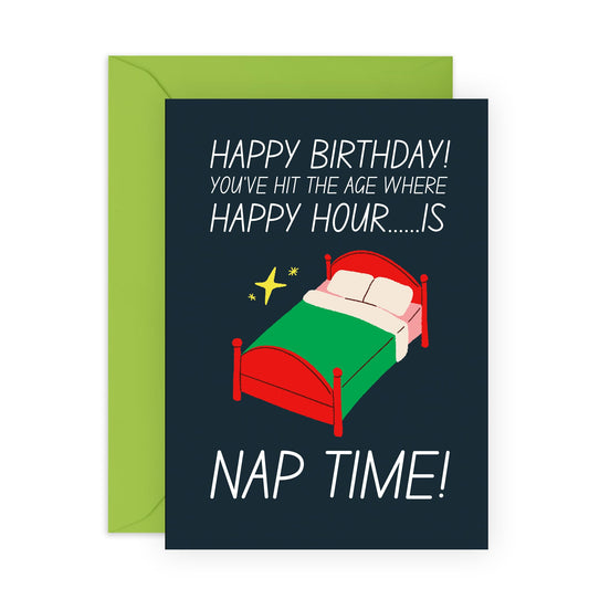 Playful Birthday Card - 'HAPPY HOUR NAP TIME' - Celebrate with Fun and Enjoyment - Perfect for Adding a Lighthearted Touch to Their Special Day - Includes Envelope and Stickers by Central 23