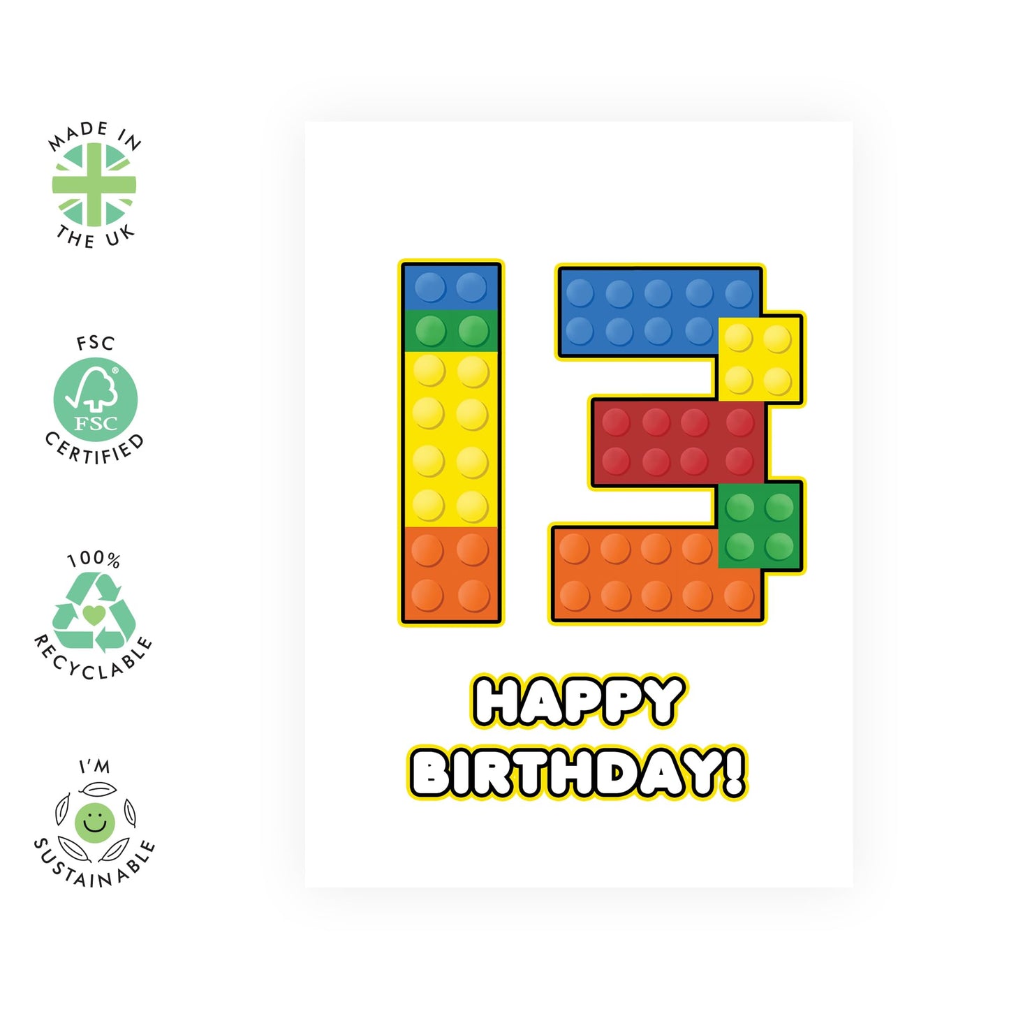 13th Birthday Card For Boys - 13 Building Block - Happy Thirteenth Birthday Card For Teens - Building Block - Gifts For Him Son Nephew Grandson - Comes With Fun Stickers - By Central 23