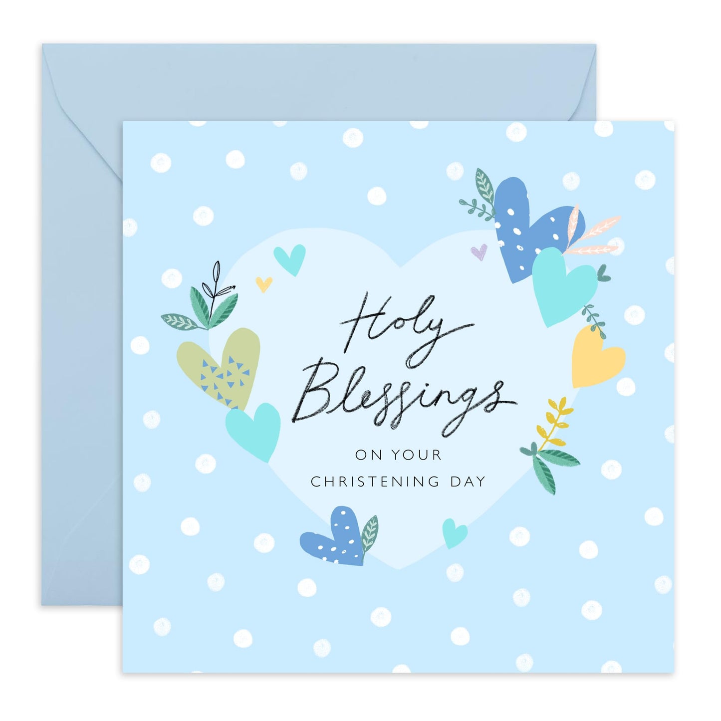 Baptismal Card For Baby Boy - Christening Blue Hearts - Dedication Day Card For Baby - Christening Card For Nephew - Baptism Grandson - Gift From Aunt Uncle - Comes With Fun Stickers By Central 23