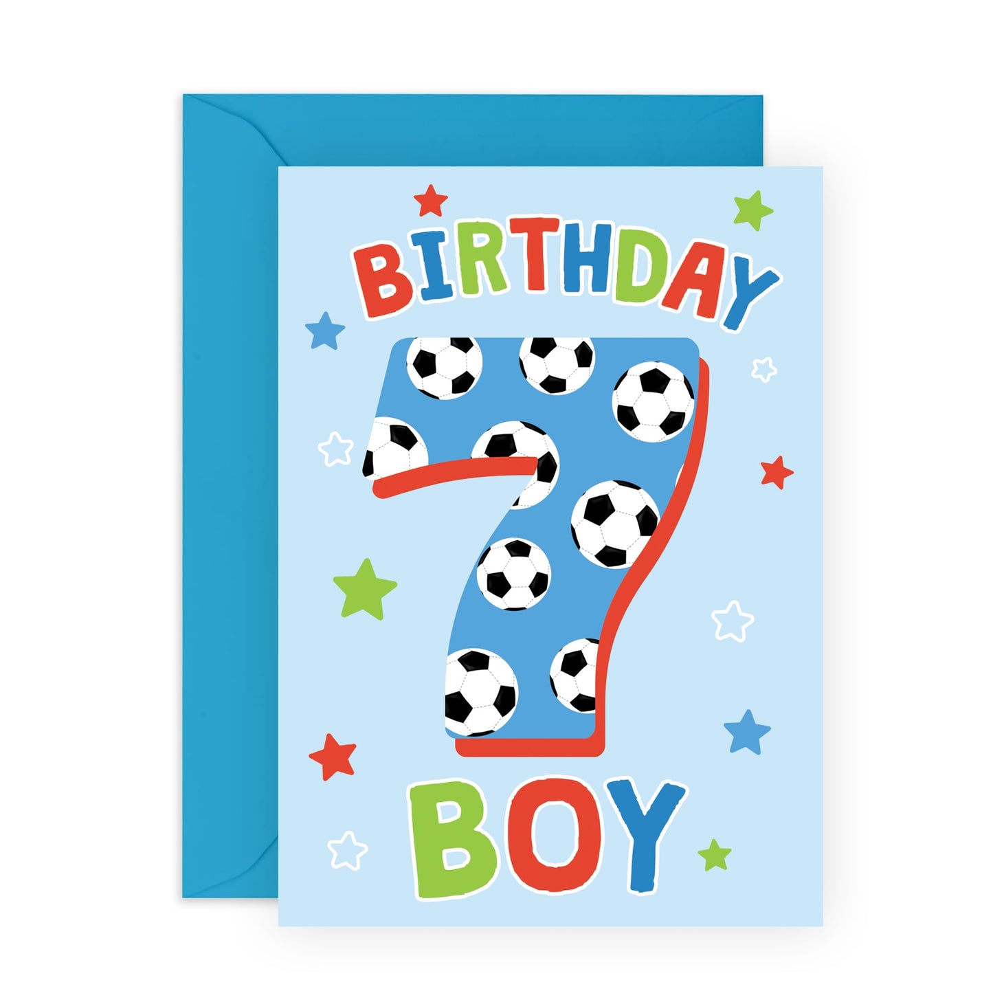 7th Birthday Card For Kids - Football Milestone Birthday Card Age Seven - Boys Birthday Cards Seventh Bday - Gifts For Him Son Nephew Grandson - Comes With Stickers By Central 23