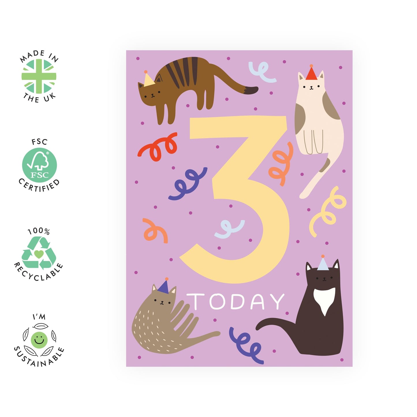 Happy Birthday Cards 3 Year Old - Childrens Cats Age 3 - 3rd Birthday Cards - Gifts For Daughter Niece Granddaughter Age Three - Cousin Cats Birthday Card - Comes With Stickers By Central 23