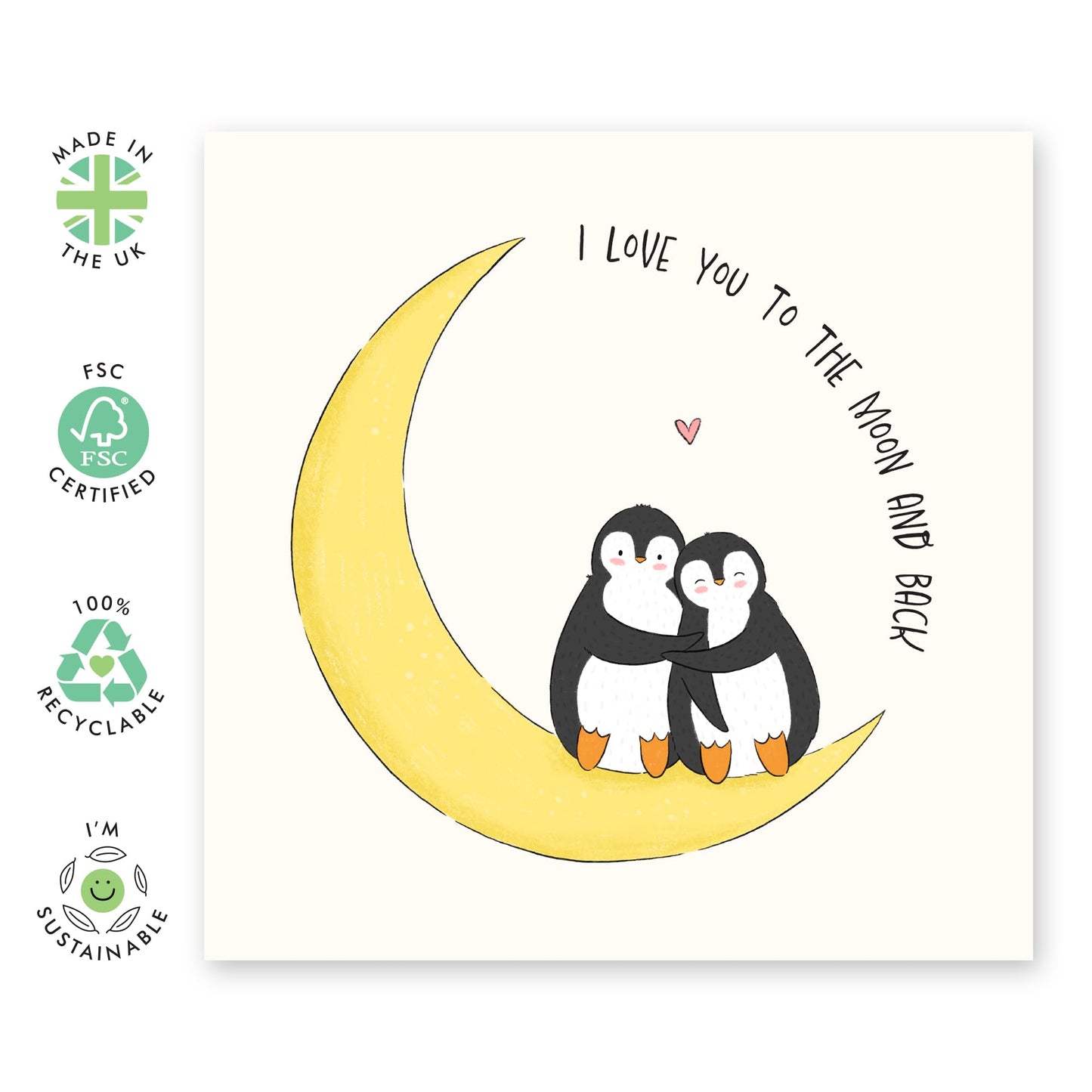 Cute Penguin Love Card – “I Love You to the Moon and Back” – Romantic Anniversary, Valentine’s, Birthday Card for Him, Her, Partner, Wife, Husband, Spouse, Boyfriend, Girlfriend -Comes with Stickers