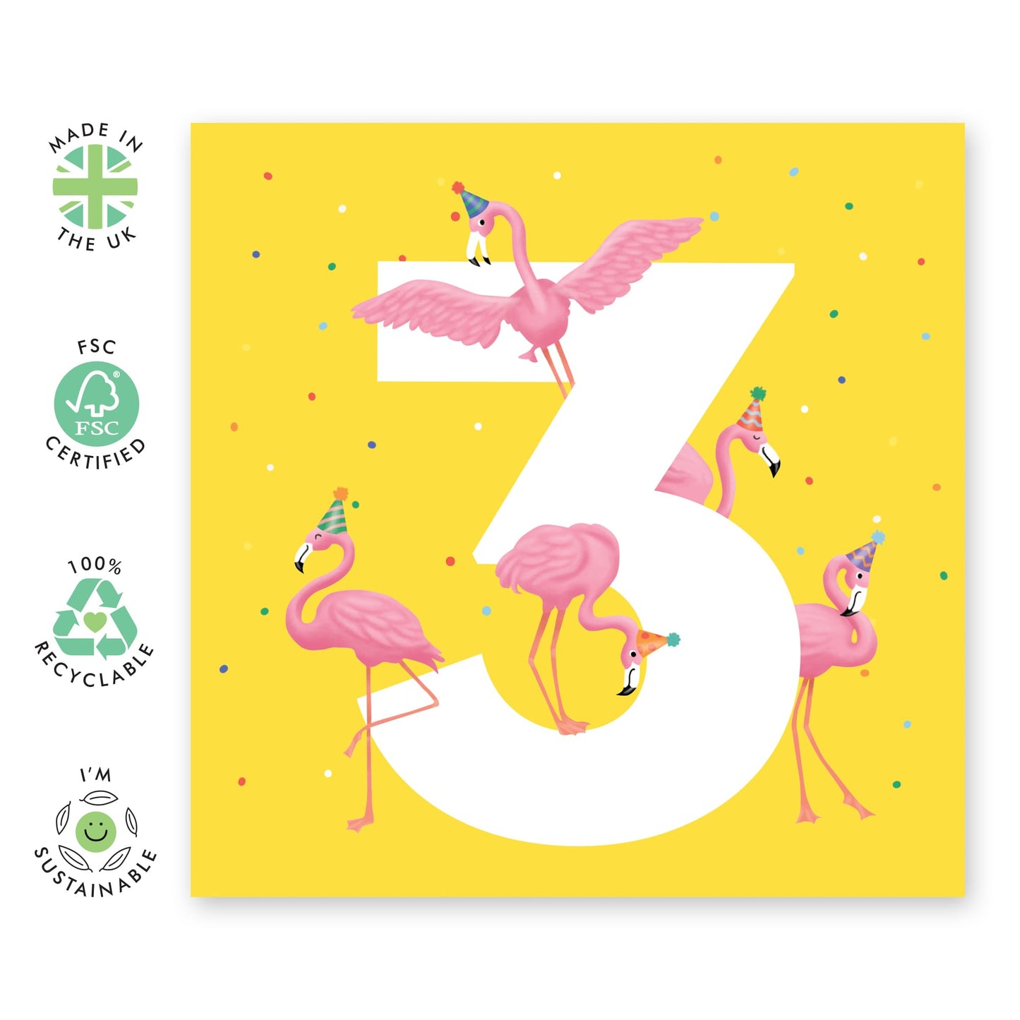 3rd Birthday Card - Flamingo Age 3 - Baby Milestone Cards Age Three - Third Birthday Cards - Animal - Gifts For Son Boys Grandson Nephew - Comes With Sticker By Central 23