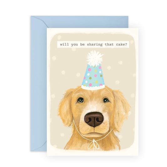 Dog Hat Birthday Card - 'Will You Be Sharing The Cake' - Presents for Friends, Girlfriends, Sister, Coworker, Bestie, BFF - Adorable Dogs - Comes with Fun Stickers