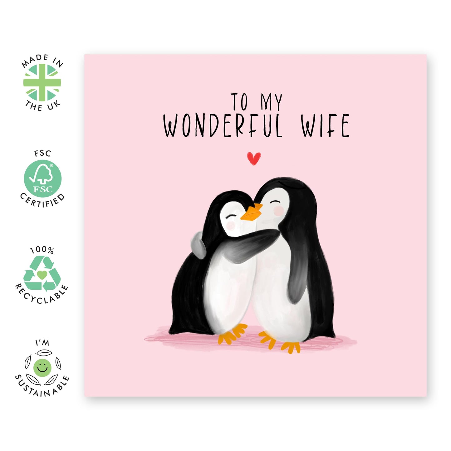 Wife Anniversary Card From Husband - To My Wonderful Wife - Penguin Birthday Card For Women - Valentines Card Wife - Comes With Stickers And Envelope - By Central 23