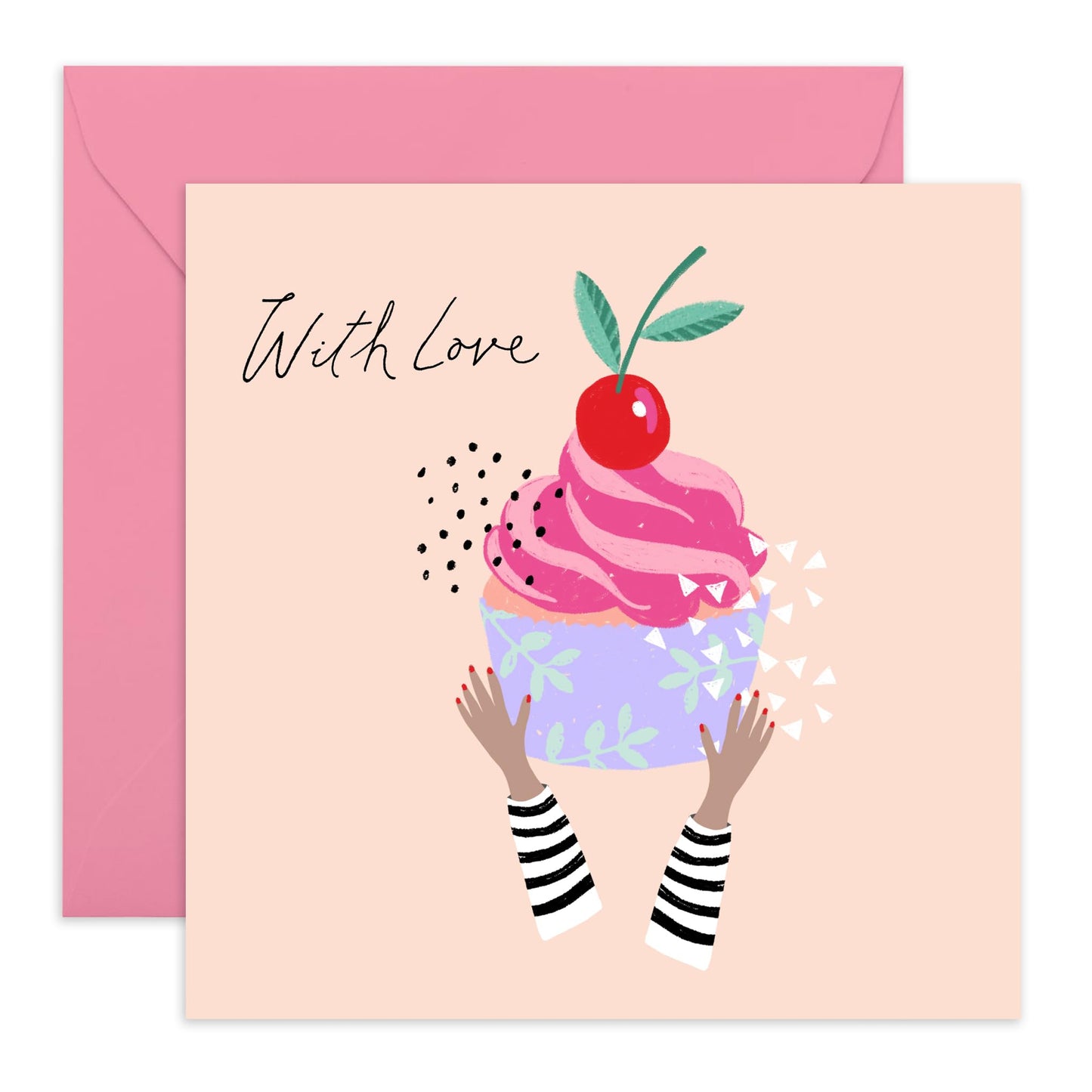 Birthday Card Women - With Love Cherry Cupcake - Mothers Day Card From Son Daughter - Wife Anniversary Card - Valentines Card Girlfriend - Love Cards - Comes With Stickers By Central 23