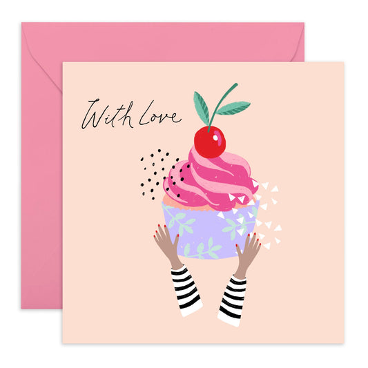Birthday Card Women - With Love Cherry Cupcake - Mothers Day Card From Son Daughter - Wife Anniversary Card - Valentines Card Girlfriend - Love Cards - Comes With Stickers By Central 23
