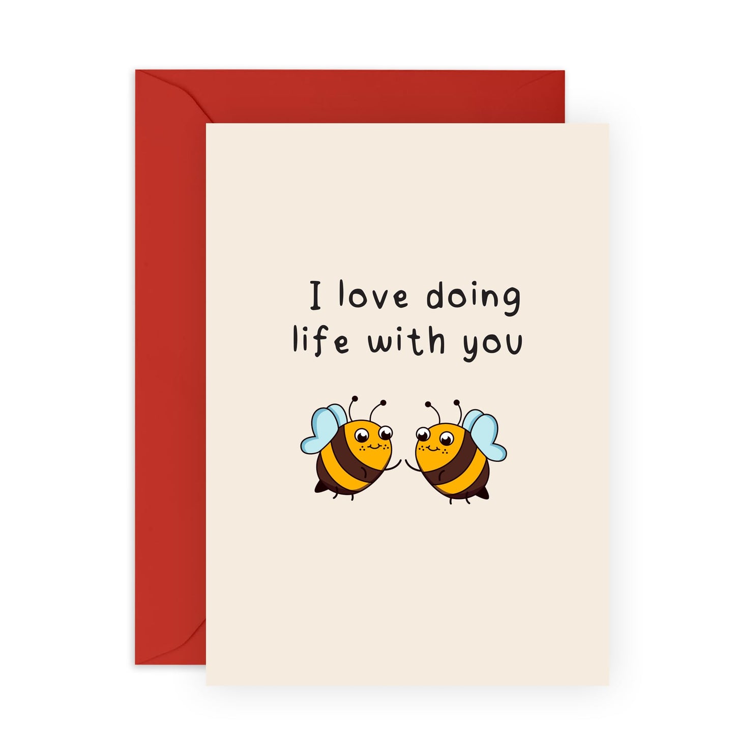 Bee Couples Anniversary Card - 'Love Doing Life With You' - Gifts for Him, Her, Wife, Husband, Boyfriend, Girlfriend, Spouse, Couples - Buzzing Together - Comes with Fun Stickers
