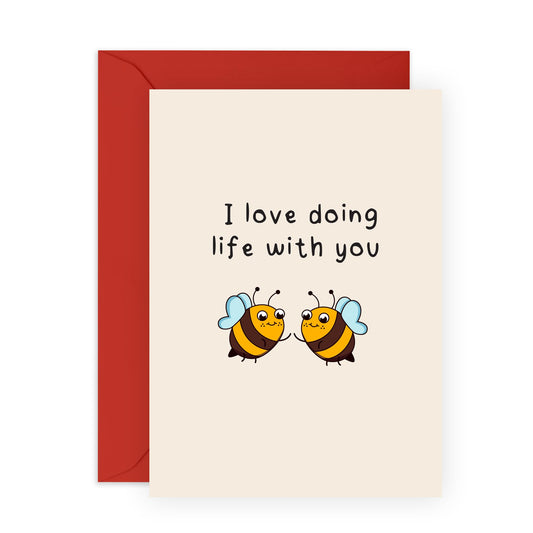 Bee Couples Anniversary Card - 'Love Doing Life With You' - Gifts for Him, Her, Wife, Husband, Boyfriend, Girlfriend, Spouse, Couples - Buzzing Together - Comes with Fun Stickers