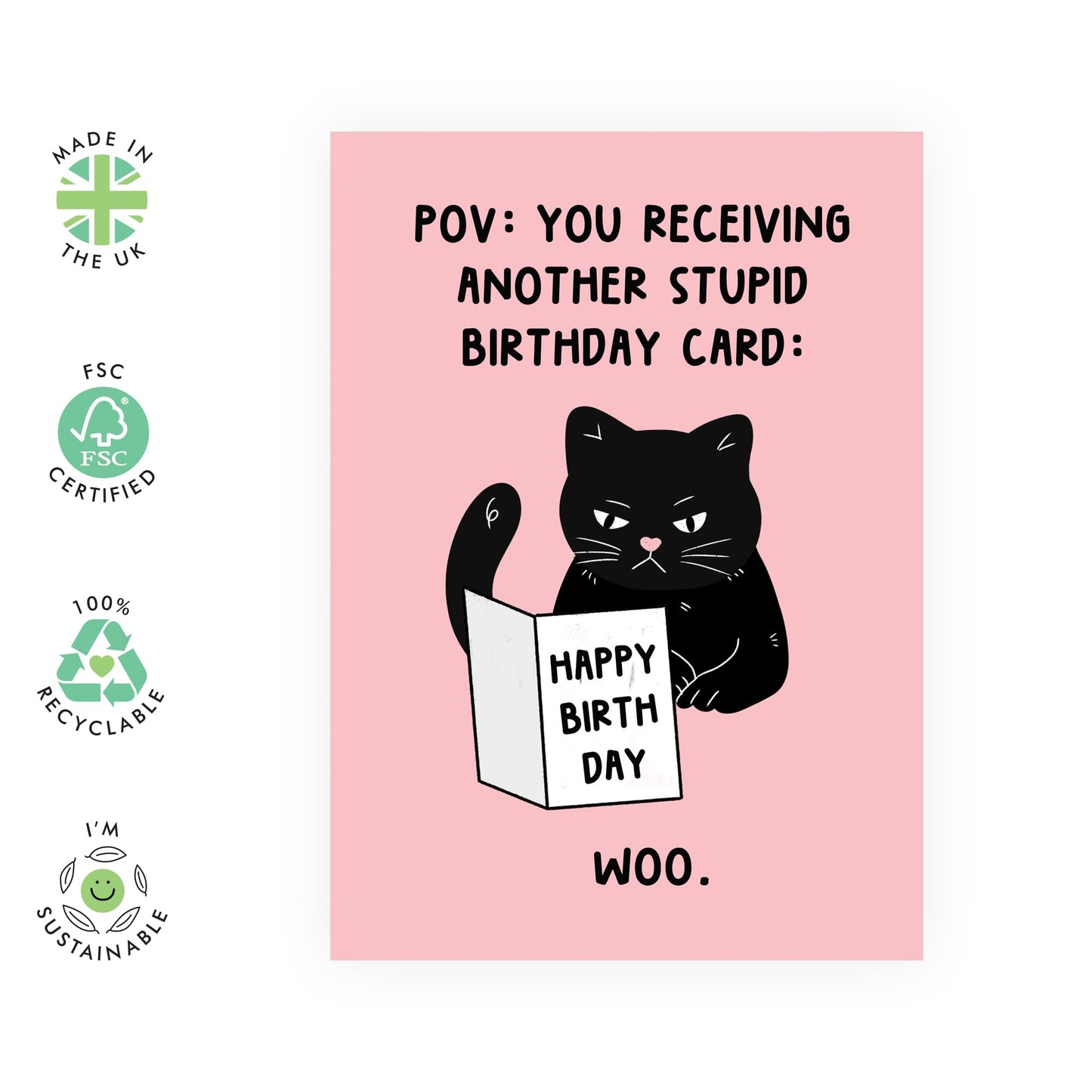 Cat Birthday Card Funny - Another Stupid Birthday Card - Humour Banter - Rude Birthday Greeting Cards For Men Women Pet Owners - Gifts For Him Her - Comes With Stickers - By Central 23