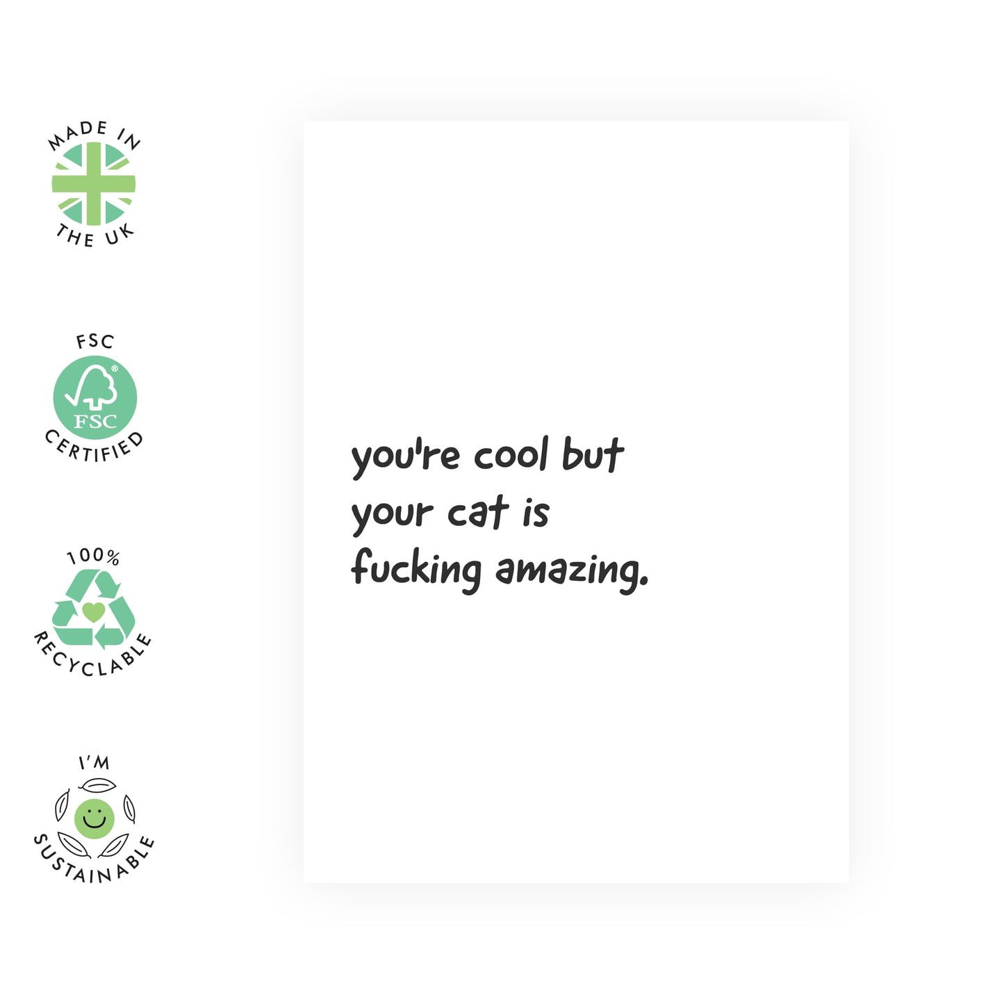 Humourous Greeting Cards For Best Friends - You're Cool But Your Cat Is F*cking Sick - Sarcasm Funny Valentine Cards For Girlfriend Boyfriend Special Friends - Comes With Stickers By Central 23