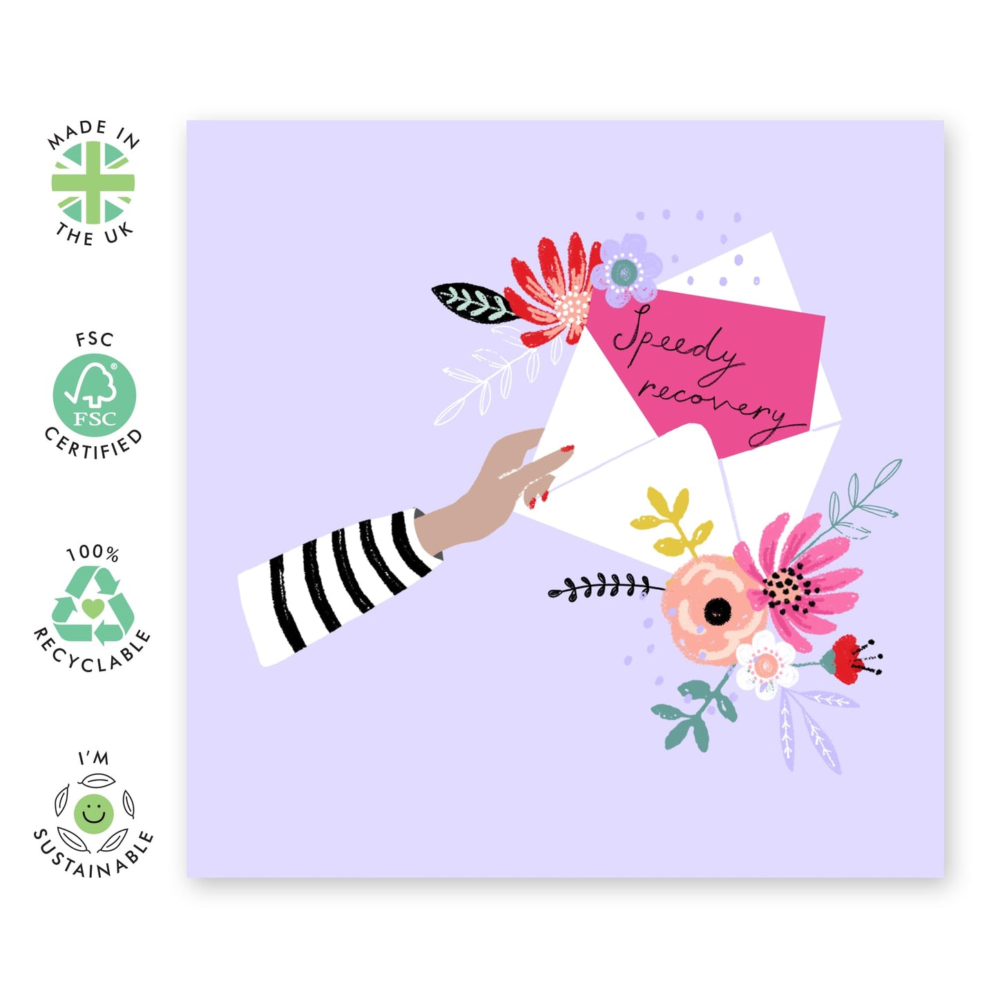 Speedy Recovery Card And Envelope - Get Well 14 - Encouragement Cards For Men Women - Floral Greeting Card - For Girl Friend - Get Well Soon Him Her - Feel Better - Comes With Stickers - By Central 23