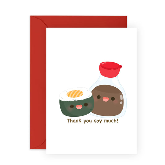 Cute Thank You Cards For Men Women - Thank You Soy Much Sushi - Friendship Gifts - Appreciation Cards For Mum Dad Husband Wife - Comes With Stickers - By Central 23