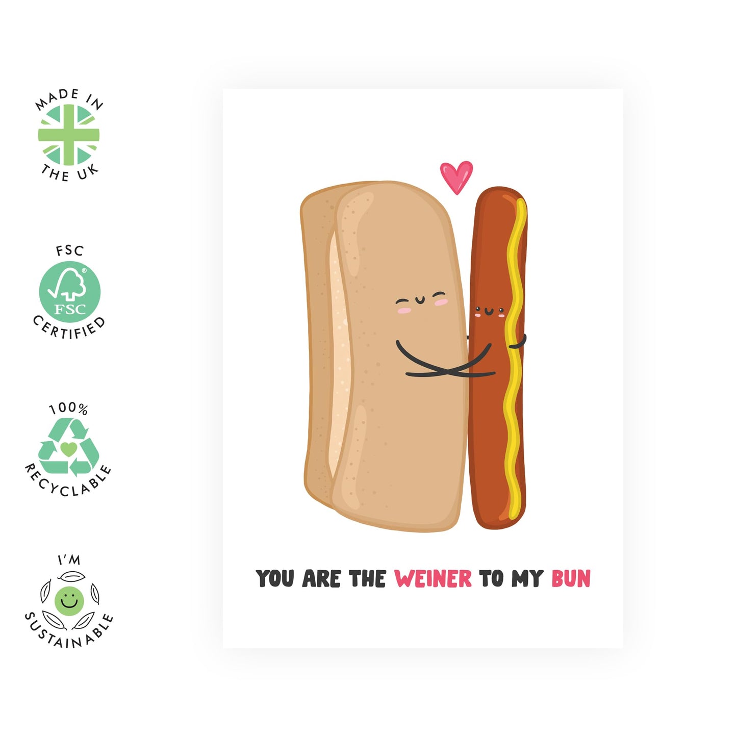 Wife Husband Anniversary Card - Weiner To My Bun Hot Dog - Birthday Card For Men Women - Valentines Card Girlfriend Boyfriend - Love Cards For Him Her - Comes With Stickers By Central 23