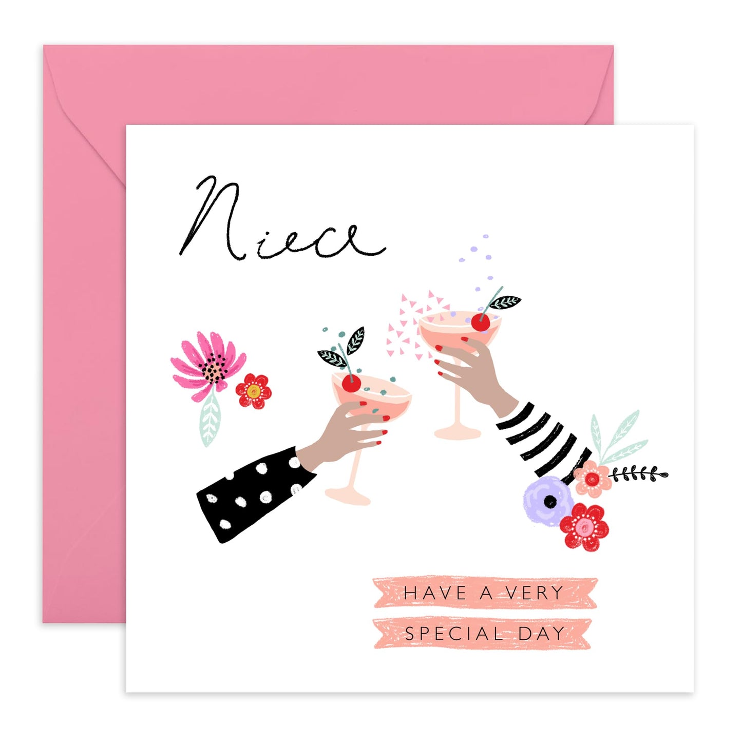 Niece Birthday Card From Aunt - Cocktails - Sweet Greeting Cards For Women Girl - Wedding Appreciation Congratulations - Celebration Gifts For Her - Comes With Stickers By Central 23
