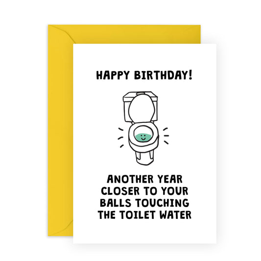 Funny Birthday Cards For Men - Balls Touching The Toilet Water - Rude Birthday Card For Him - Gifts For Brother Boyfriend Husband Friend - Comes With Stickers - By Central 23