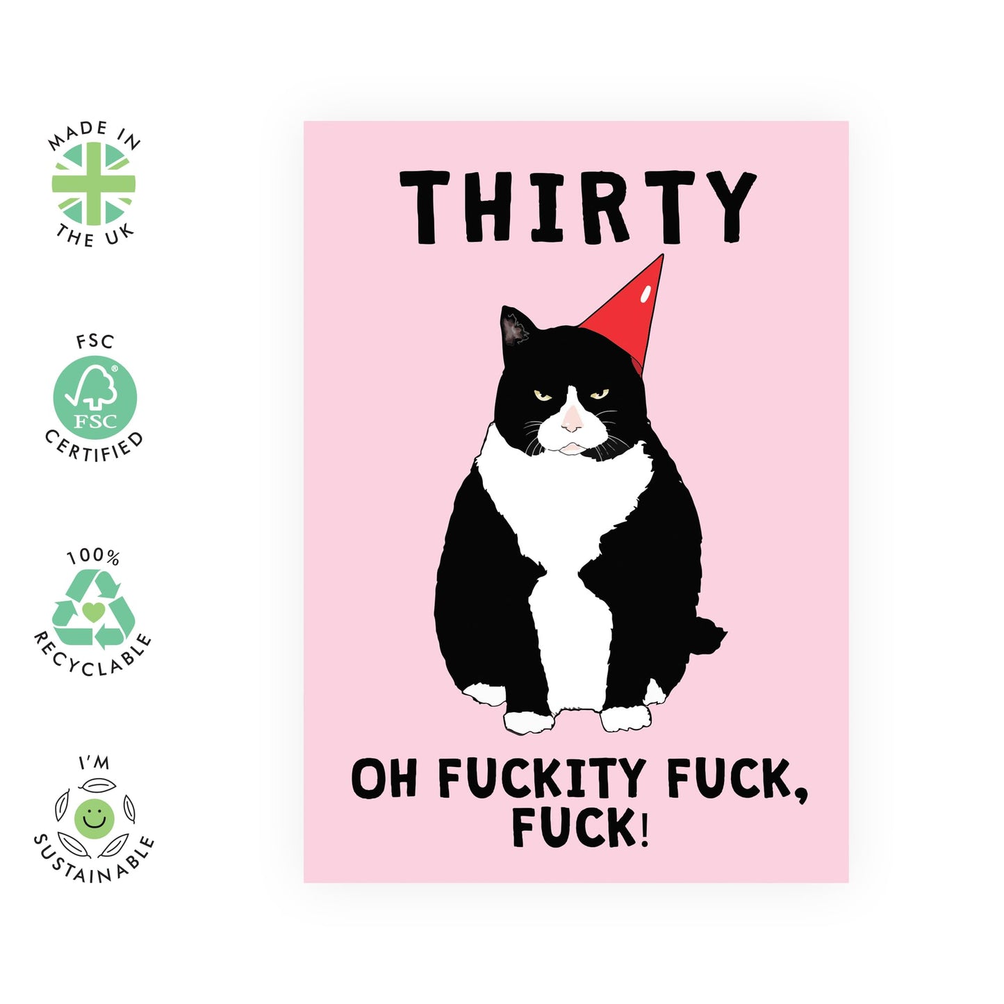 30th Birthday Card For Men Women - Thirty Grumpy Cat - Wife Husband Birthday Greeting Card - Happy Thirtieth Birthday Cards For Male Female Friends - Comes With Fun Stickers - By Central 23