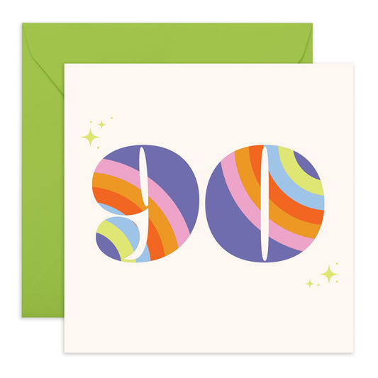 90th Birthday Cards Grandma - Rainbow Font 90 - Grandmum Birthday Greeting Card - Gifts For Her - Happy Ninetieth Birthday Cards For Grandma Grandmother - Comes With Fun Stickers - By Central 23