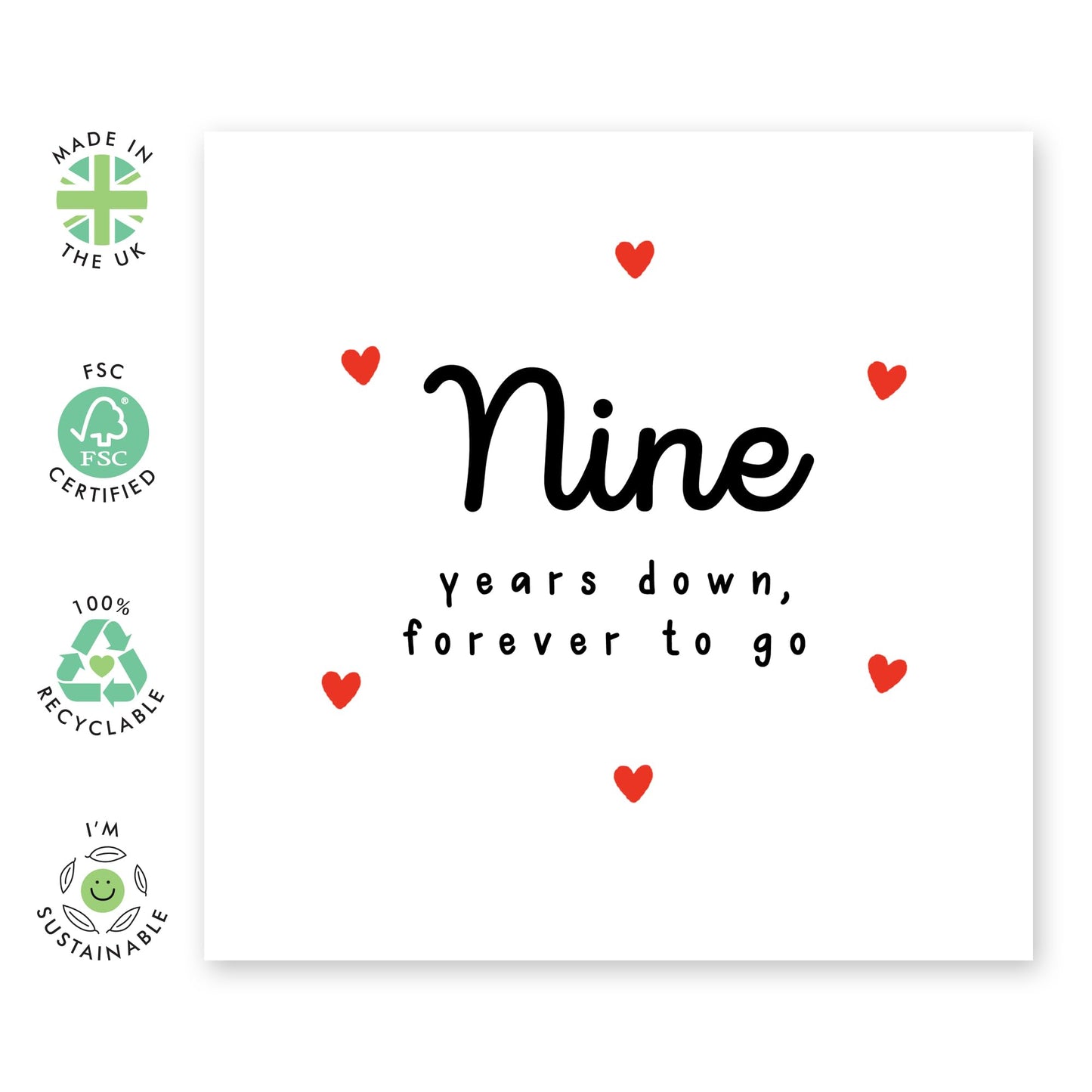 Anniversary Card For Him Her Husband Wife - Nine Years Down Forever To Go - Happy 9th Anniversary For Boyfriend Girlfriend Partner - Nine Years - I Love You Gifts - Comes With Stickers By Central 23