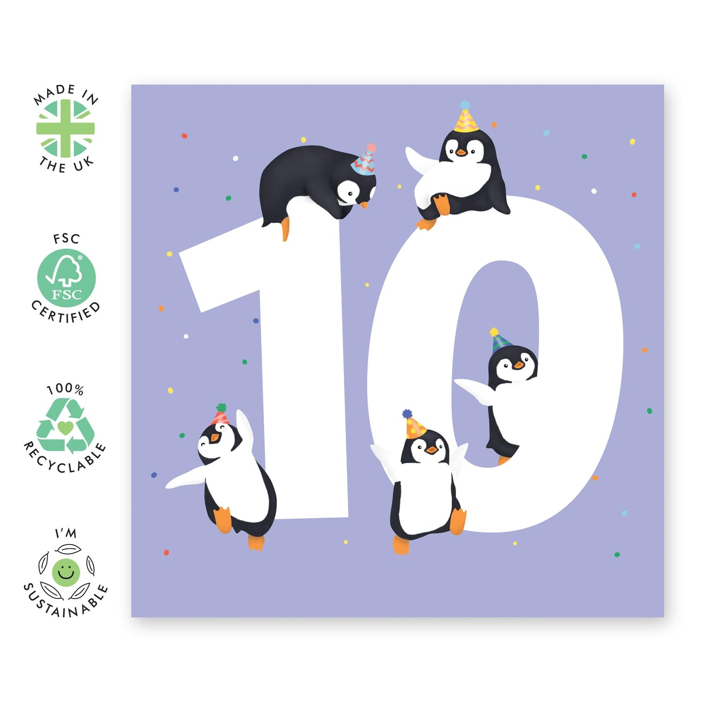 Birthday Cards 10 Year Old - Penguin Age 10 - Tenth Bday Gifts For Niece Nephew - Animal - Happy 10th Birthday Cards For Kids - Gifts For Daughter Son - Comes With Sticker By Central 23