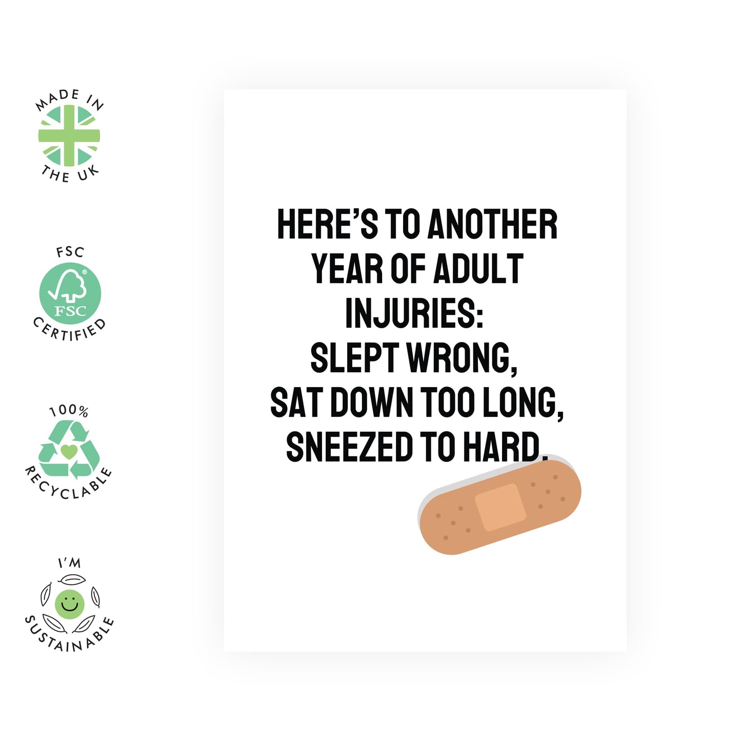 Dad Birthday Cards Funny - Another Year Of Adult Injuries - Humourous Nan Birthday Card And Envelopes - Husband Birthday Card - Sarcastic Mum Birthday Card - Comes With Cute Stickers By Central 23