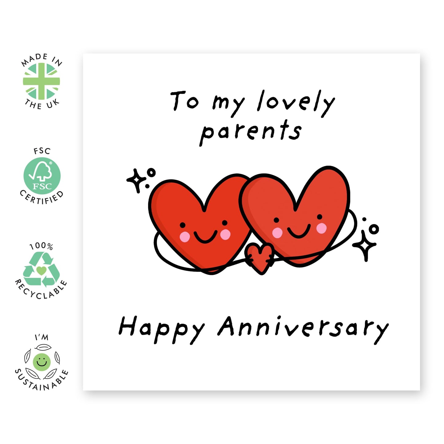 Hearts Anniversary Card For Mum and Dad - 'Lovely Parents' - Gifts for Mother, Father, Mummy, Daddy, Family - Sweet Presents for Them - Comes with Fun Stickers