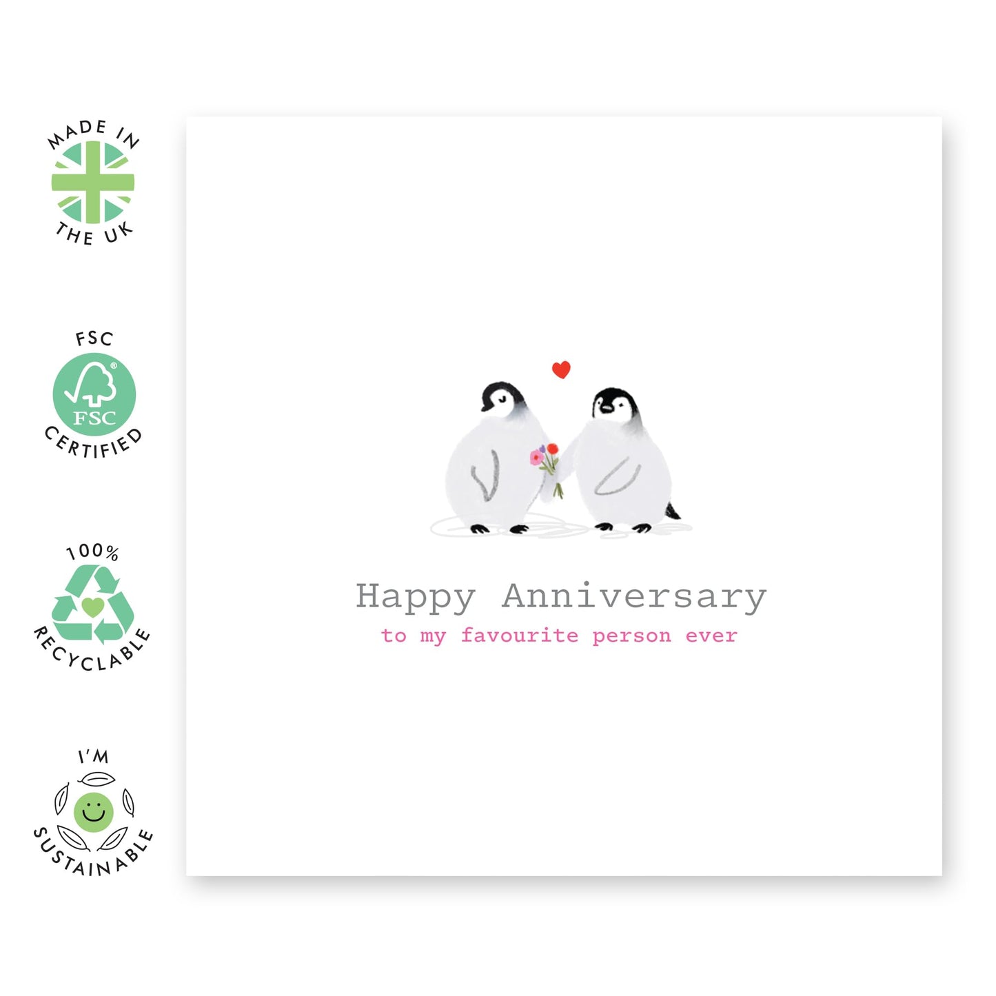 Wedding Anniversary Card For Husband Wife - To My Favourite Person Ever - Sweet Anniversary Cards For Boyfriend Girlfriend - Penguin Gifts For Partner - Comes With Stickers - By Central 23