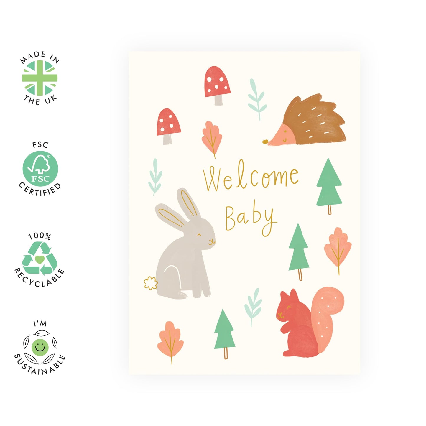 Greeting Card - 'WELCOME BABY WOODLAND' - Perfect for Celebrating the Arrival of a New Baby with a Charming Woodland Theme - Ideal for Baby Showers or Announcements - Comes with Stickers by Central 23