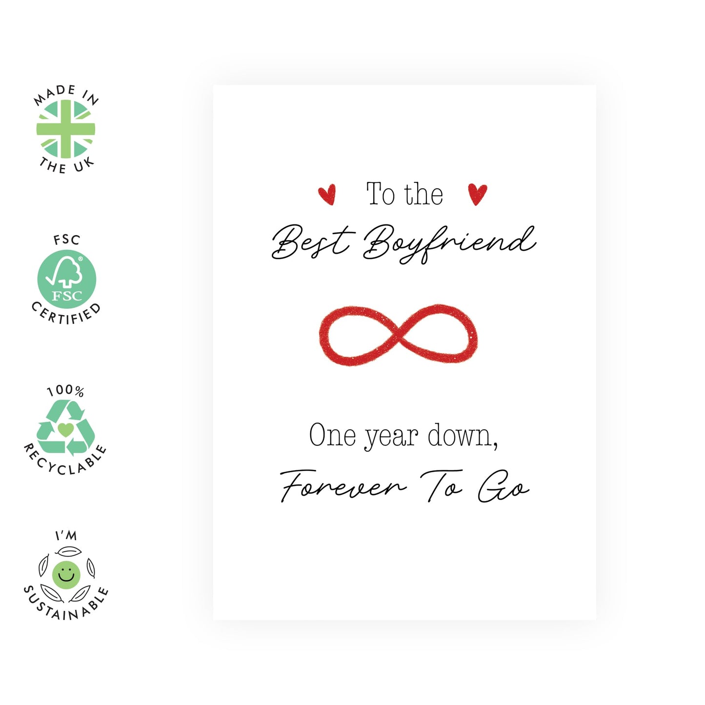 Anniversary Card for Boyfriend, Him, Babe, Men - 'One Year Down, Forever to Go' - For Celebrating Love and Milestones - Blank Inside with Premium Red Envelope