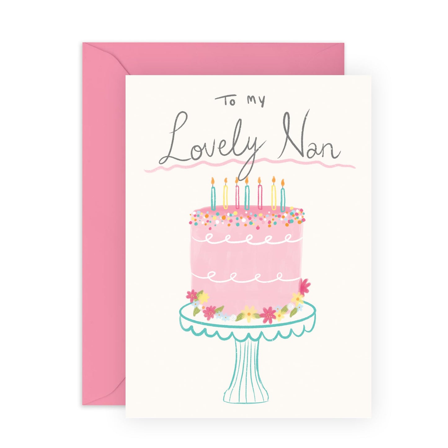 Thoughtful Birthday Card - 'To My Lovely Nan' - Gifts for Grandmother, Grandma, Nana, Grandparents, Family - Cake & Candles - Comes with Fun Stickers