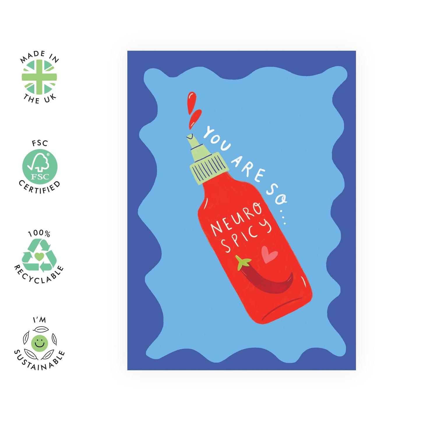 Neuro Spicy Hot Sauce Greeting Card – Anniversary or Valentine’s Day, Birthday Card for Him, Her, Friends, Partner, Boyfriend, Girlfriend – Quirky Love Card - Comes with Fun Stickers