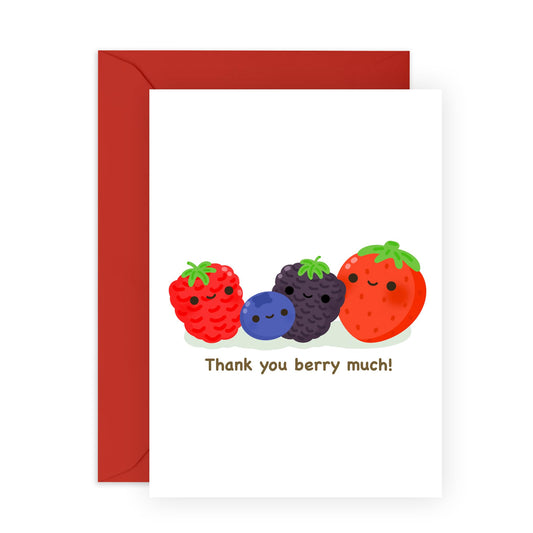 Friend Birthday Card Female - Thank You Berry Much - Food Pun Humour - Thank You Greeting Cards For Mum Daughter Sister Wife - Comes With Stickers - By Central 23