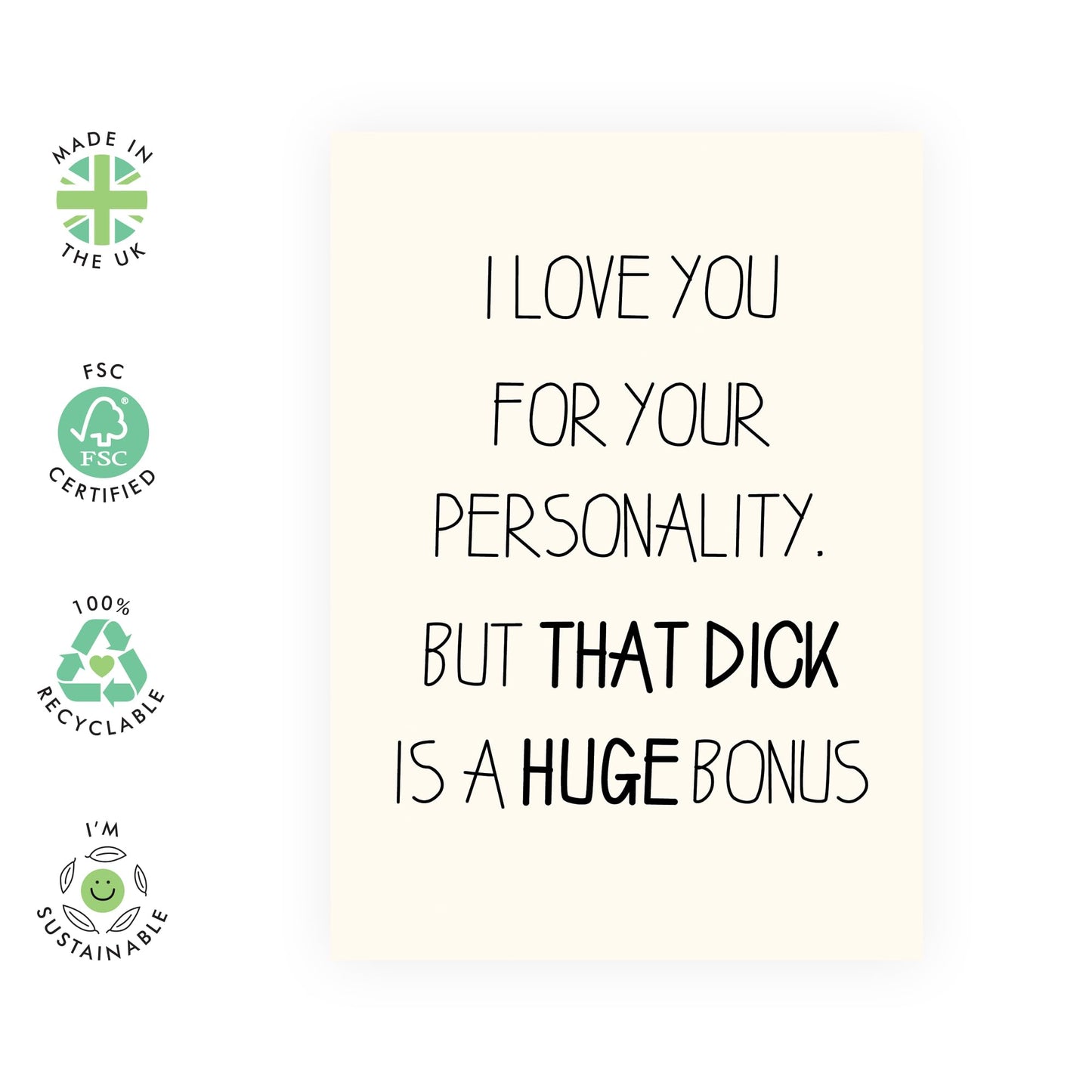 Hilarious Greeting Card - 'D Huge Bonus' - Laughs for Husband, Hubby, Boyfriend, Spouse, Partner, Other Half - The Big D - Comes with Fun Stickers