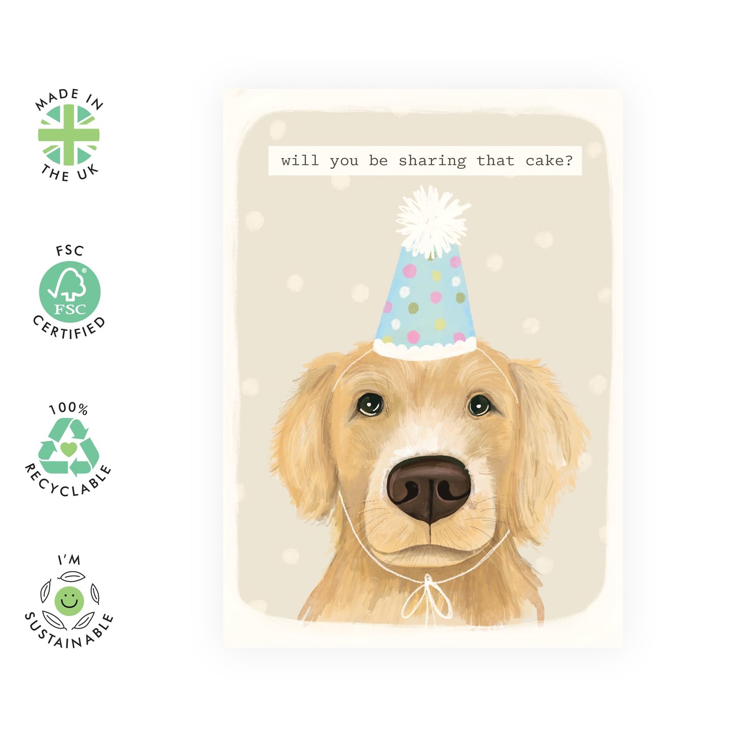 Dog Hat Birthday Card - 'Will You Be Sharing The Cake' - Presents for Friends, Girlfriends, Sister, Coworker, Bestie, BFF - Adorable Dogs - Comes with Fun Stickers
