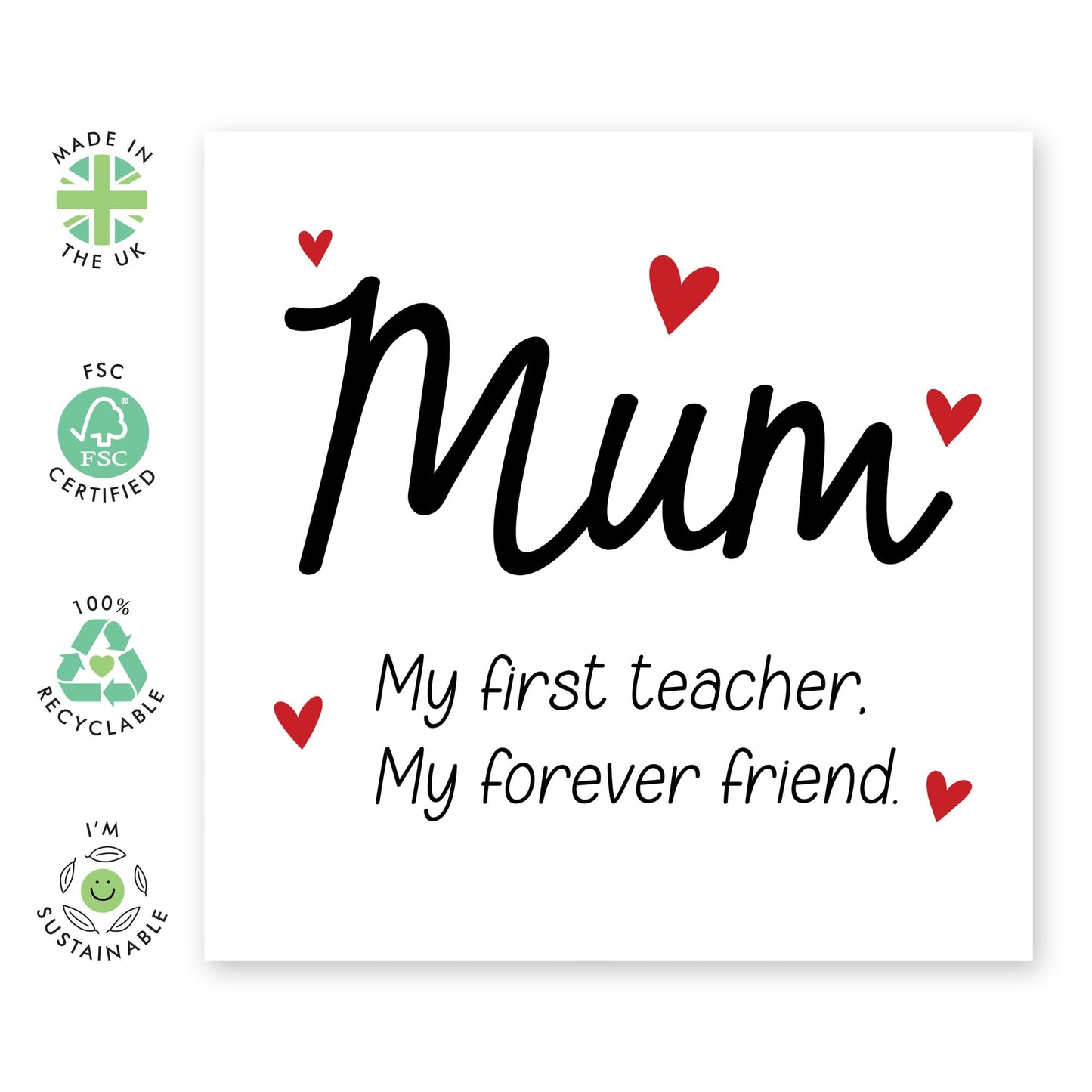 Heartfelt Birthday or Mother's Day Card For Mum - First Teacher Forever Friend - Sweet Birthday Cards For Mama, Ma, Women, - Thank You Cards - Greeting Cards For Mummy Mama - Comes With Stickers