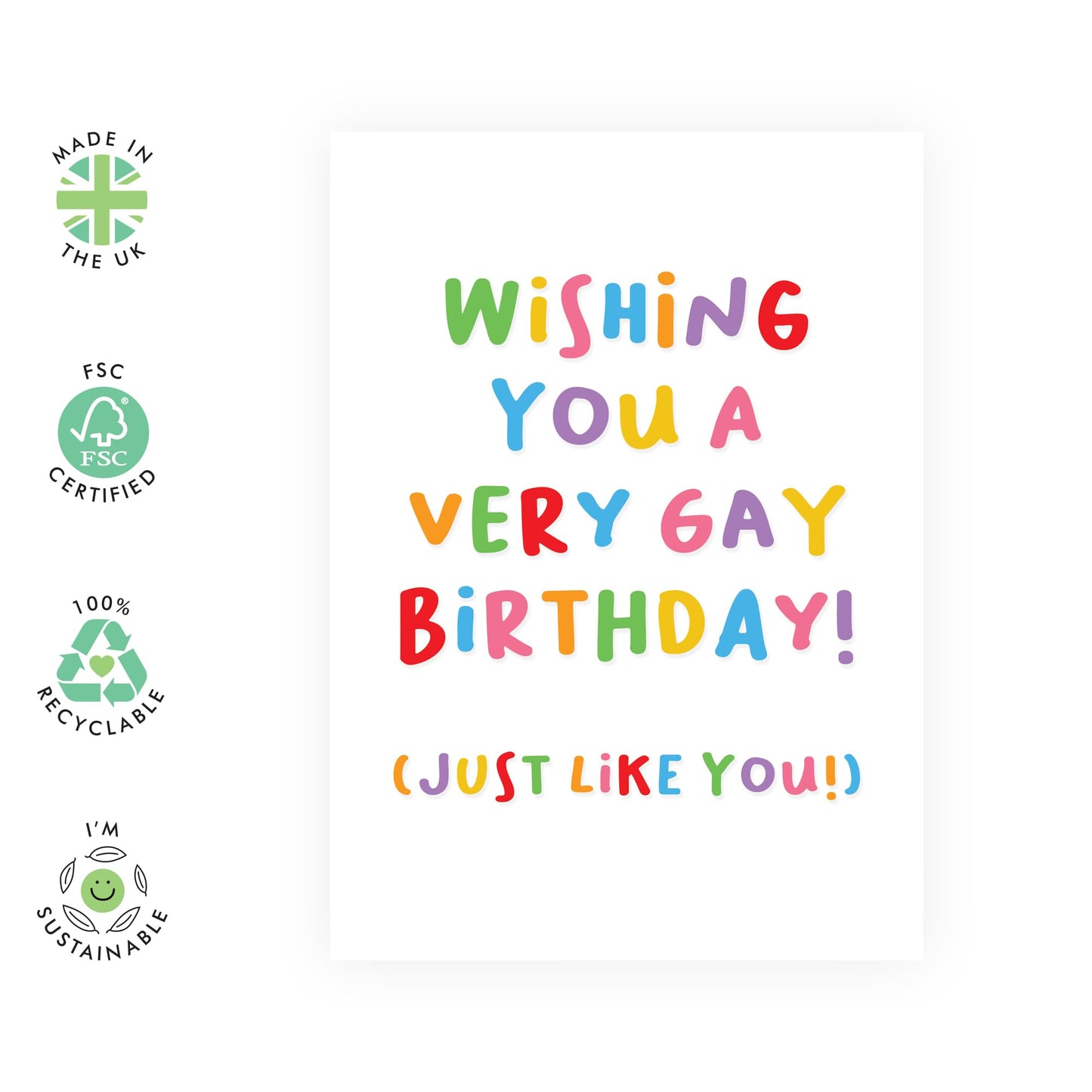 Birthday Card For Gays - 'Wishing A Very Gay Birthday' - Gifts for Besties, Friends, BFF, Her, Family, Cousin, Colleague, Coworker - LGBTQ Colours - Comes with Fun Stickers