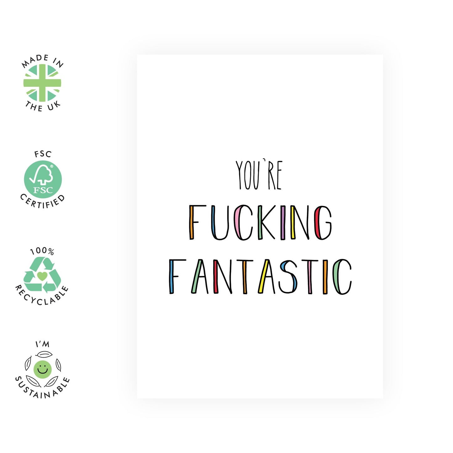 Congratulations Greeting Cards For Him Her - You're Fucking Fantastic - Funny Cards For Men Women - Graduation, Promotion, Passing Driver's Test - Comes With Stickers - By Central 23
