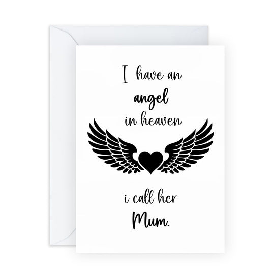 In Loving Memory Mother's Day Card - ‘I Have an Angel in Heaven’ Poem - Memorial Remembrance Card for Deceased Mum - Heart & Wings Design - Includes Premium White Envelope