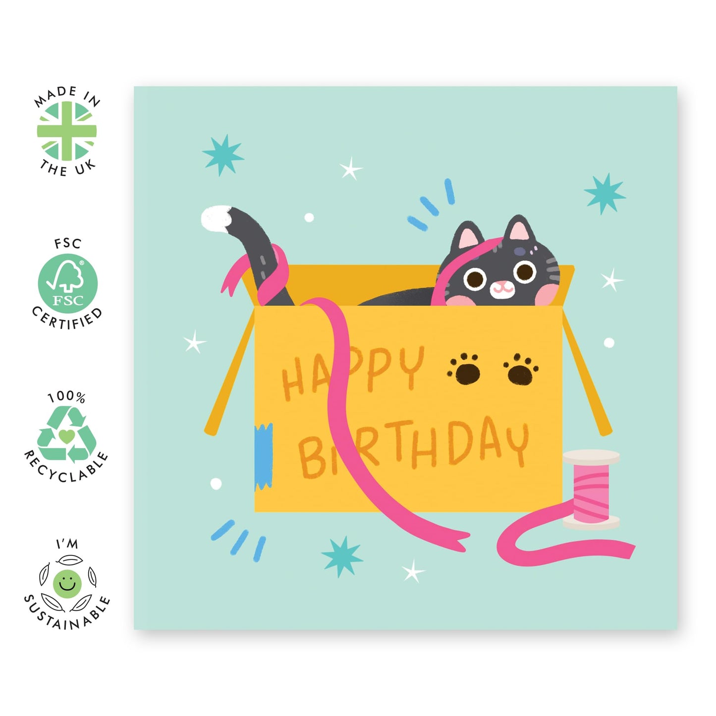 Funny Birthday Card For Women - Cat In A Box - Birthday Card Cat For Fur Parents Cat Mum - Kids Birthday Card - Gifts For Her - Comes With Stickers - By Central 23