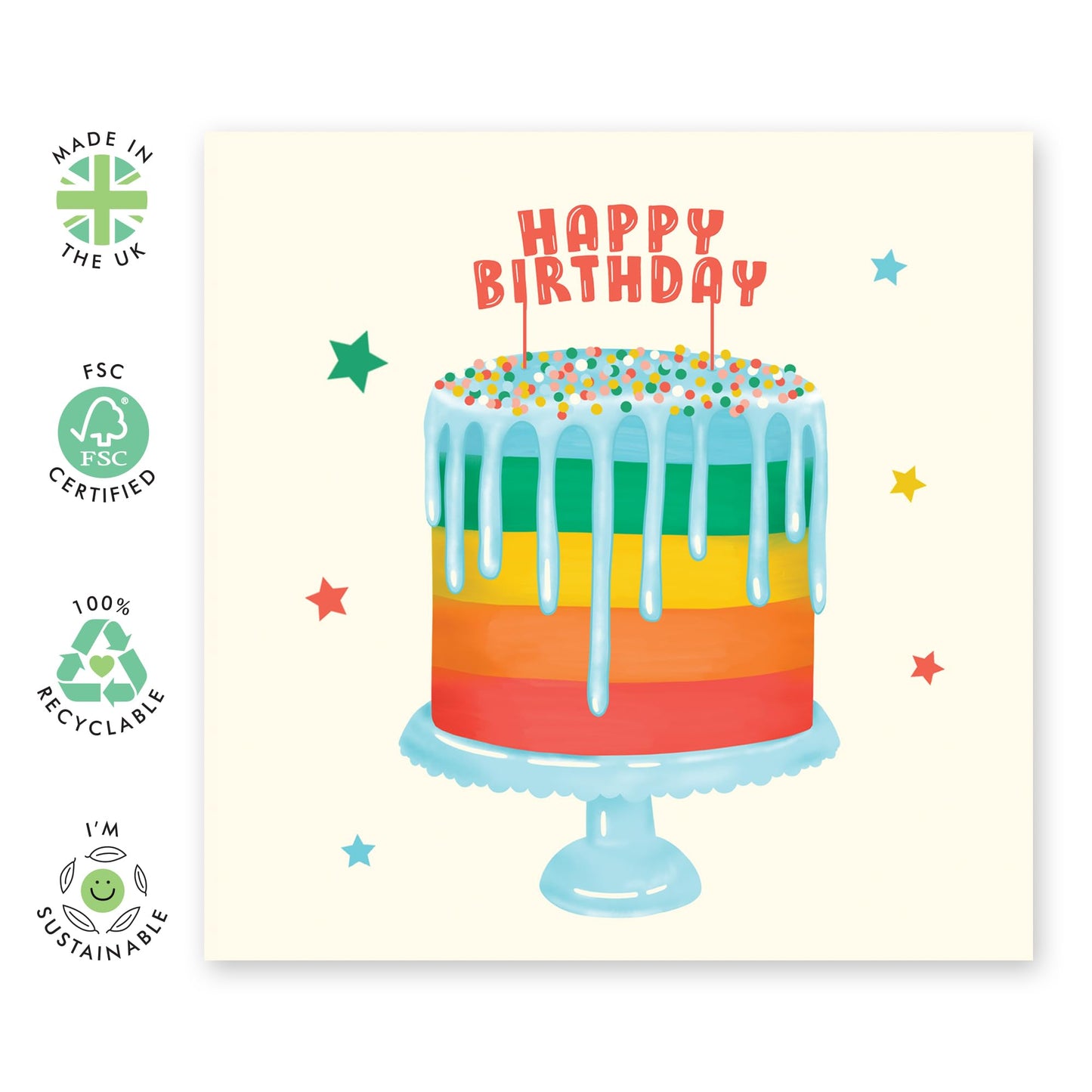 Happy Birthday Card Girls And Boys - Happy Birthday Rainbow Cake Sparkle - Cake - Sweet Greeting Cards For Son Daughter - Birthday Card For Nephew Niece- Comes With Stickers By Central